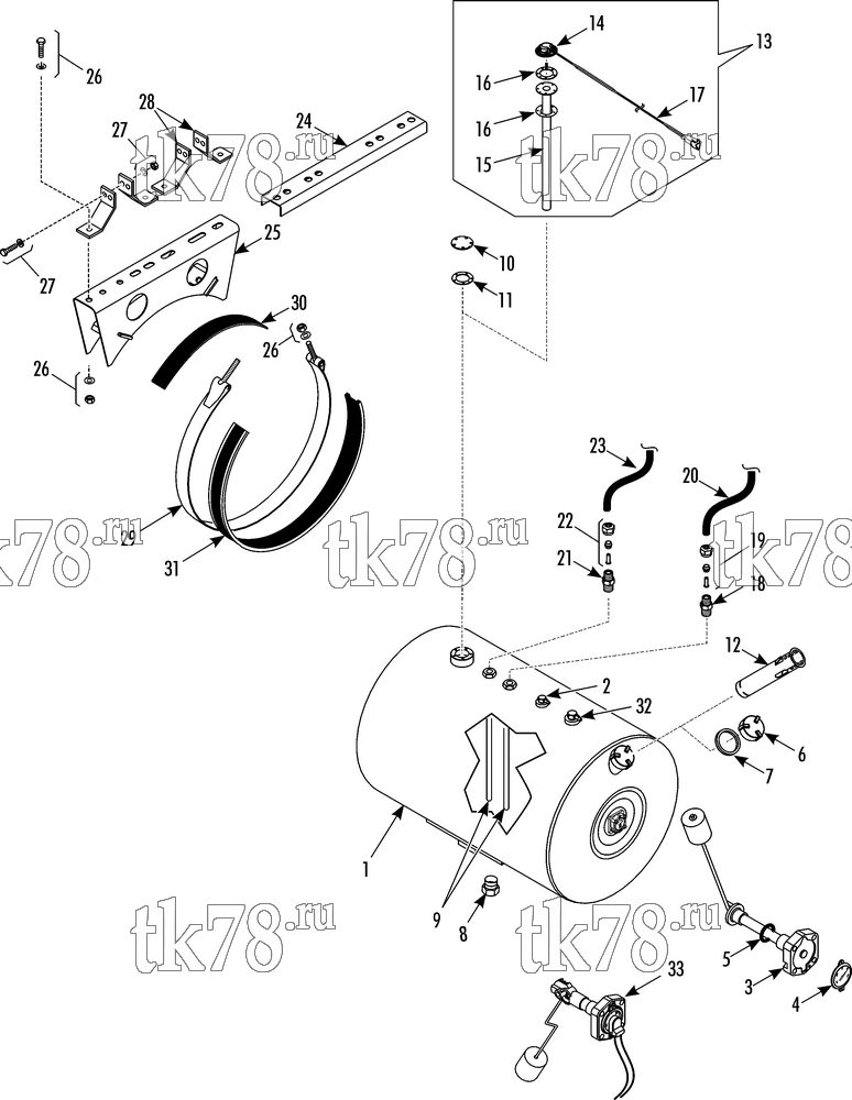 Каталог запчастей для Thermo King PRECEDENT S-600 FUEL TANK (18 IN DIAMETER, 30 GALLON ALUMINUM)