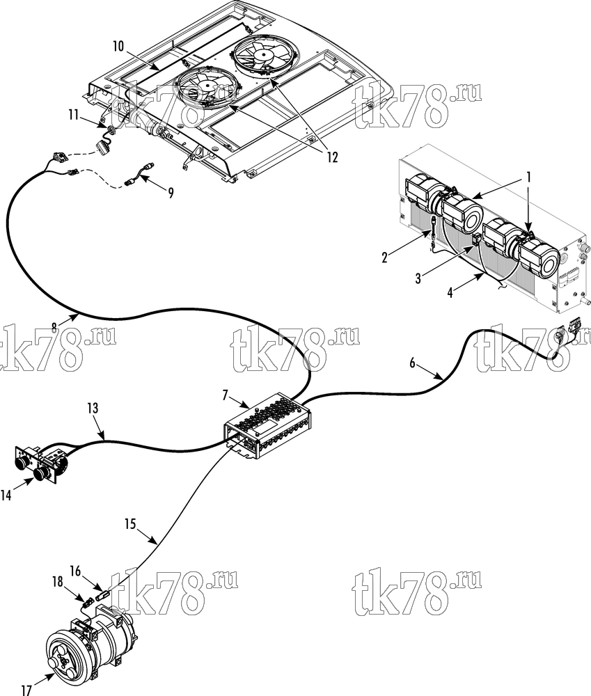 Каталог запчастей для Thermo King BE-550 ELECTRICAL COMPONENTS w/ ROOFTOP CONDENSER