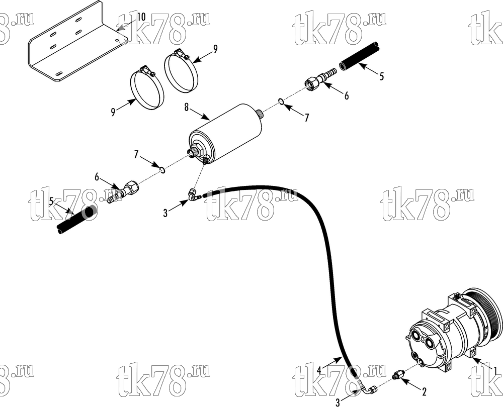 Каталог запчастей для Thermo King BE-550 OIL SEPARATOR w/ HOSE KIT (703322, 703323 & 703486)