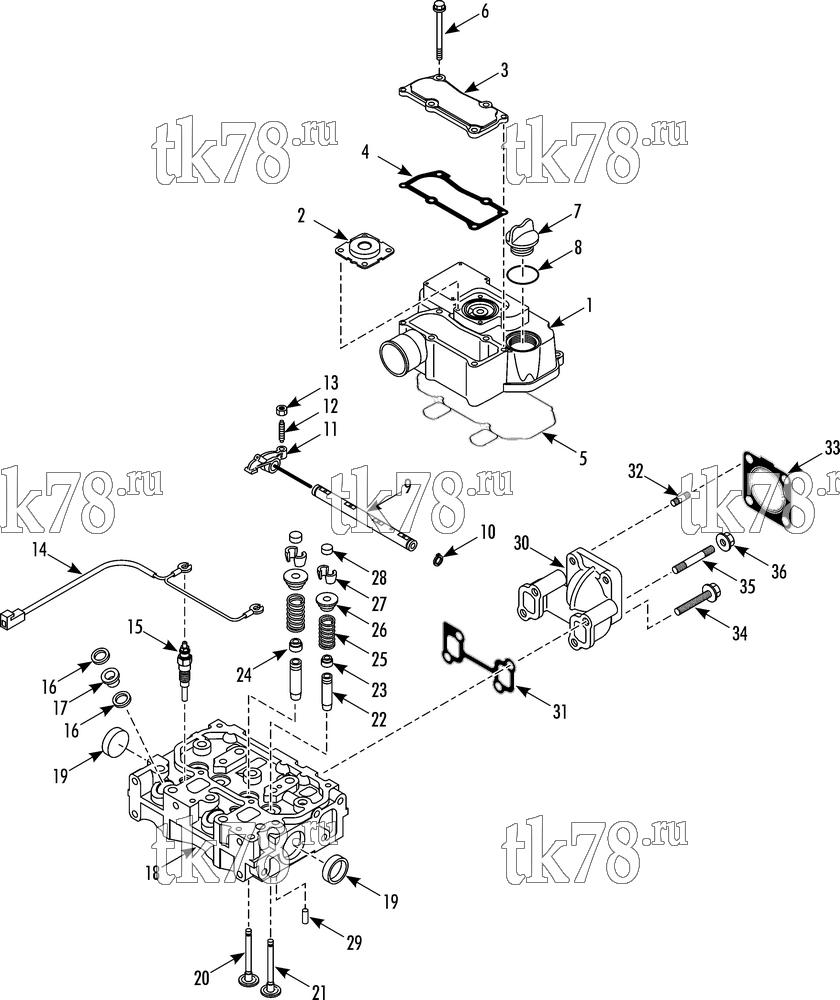 Каталог запчастей для Thermo King TriPac EVOLUTION CYLINDER HEAD AND COVER (2TNV70F TKA)