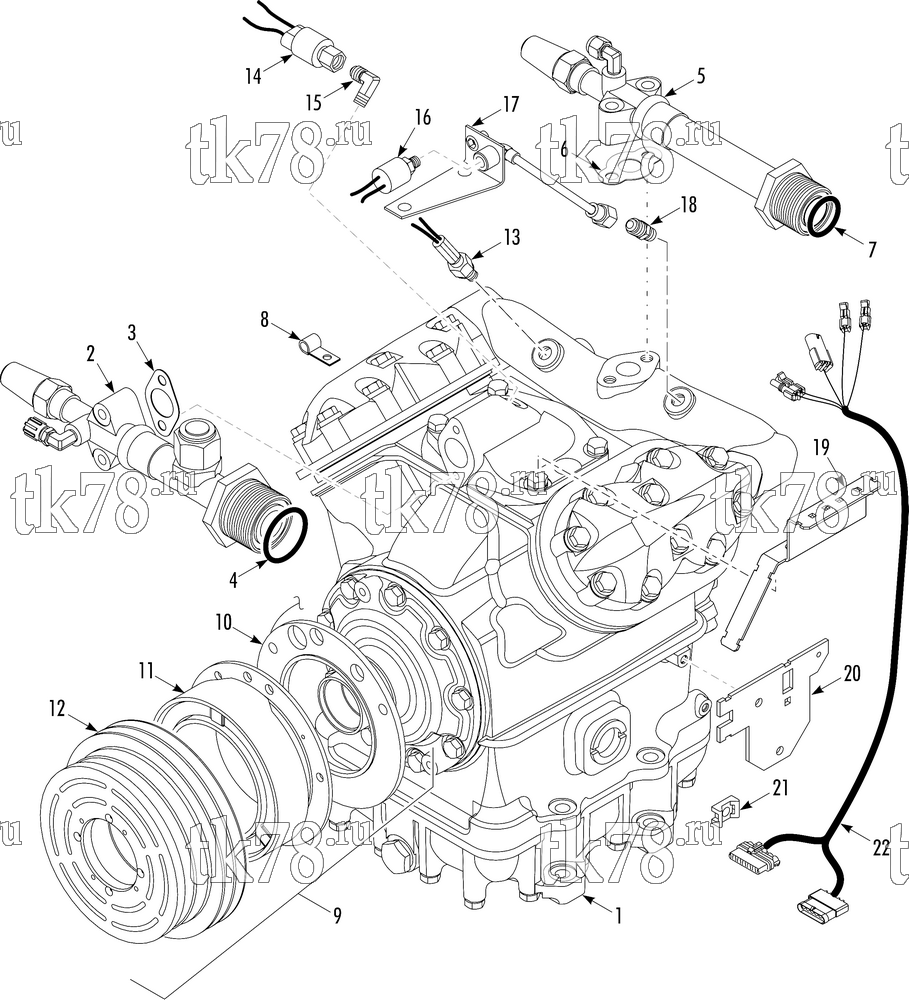 Каталог запчастей для Thermo King LRT-SP 11M R134a (900527) COMPRESSOR GROUP (1E30343G01, KIT 703219)
