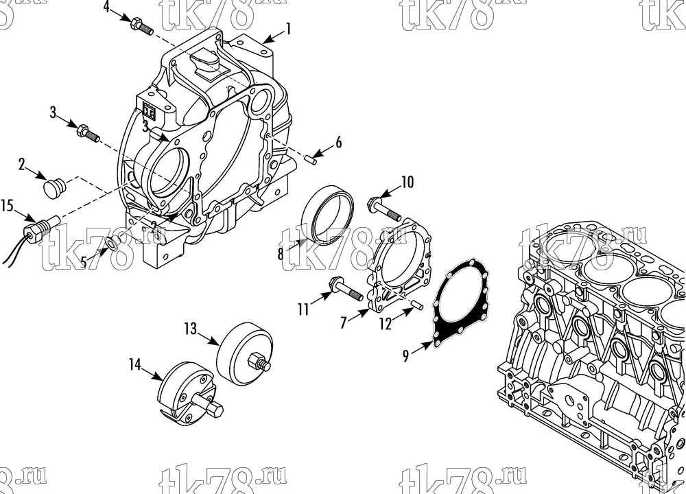 Каталог запчастей для Thermo King PRECEDENT C-600 FLYWHEEL HOUSING GROUP (TK468V25)
