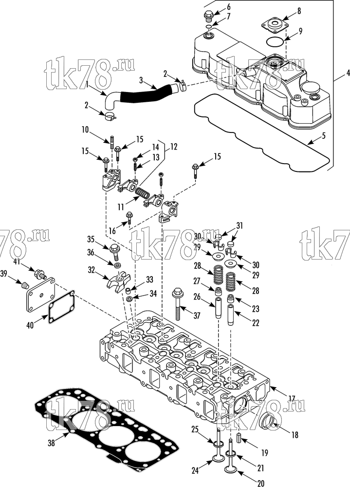 Каталог запчастей для Thermo King PRECEDENT C-600 CYLINDER HEAD & VALVE COVER (TK468V25)