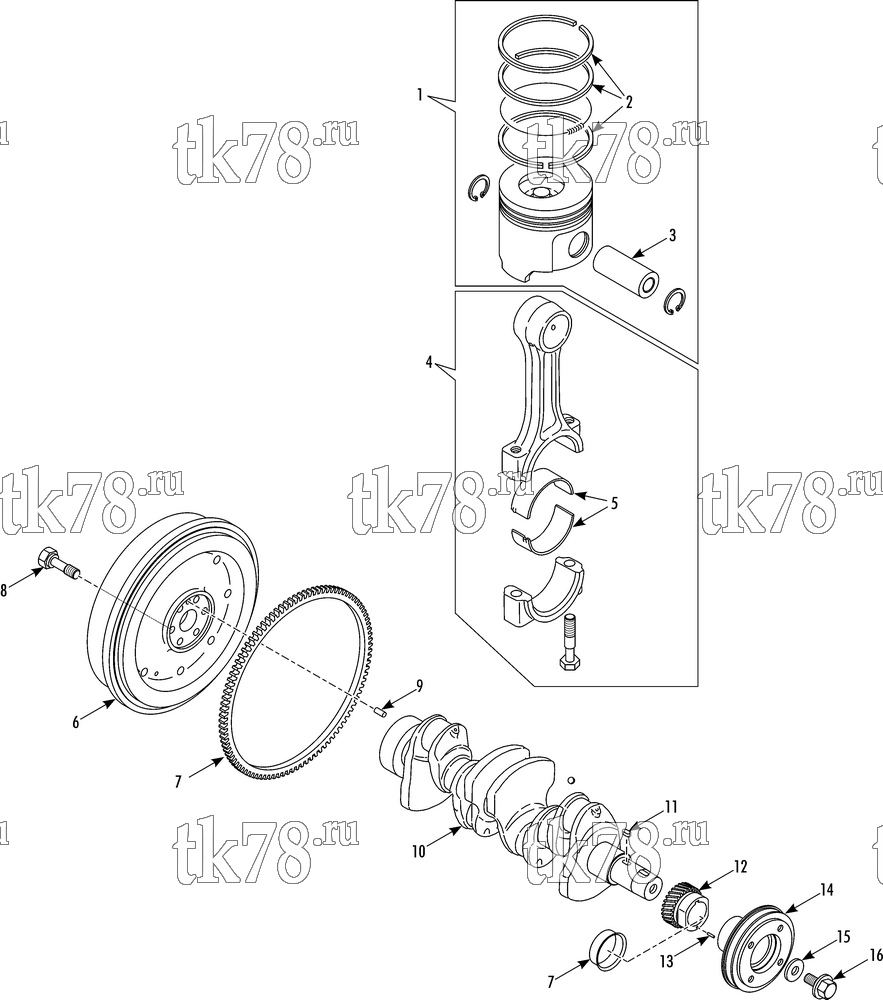 Каталог запчастей для Thermo King PRECEDENT C-600 CRANKSHAFT & PISTON GROUP (TK468V25)
