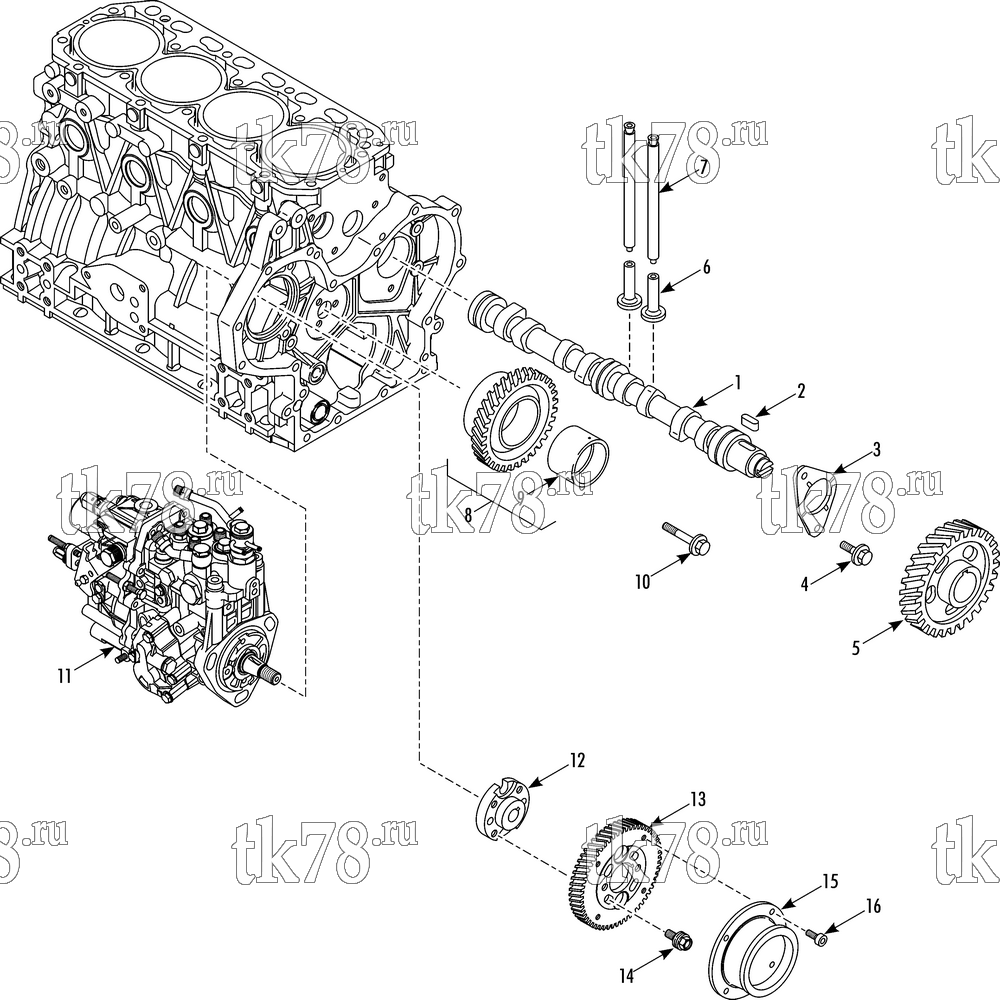 Каталог запчастей для Thermo King PRECEDENT C-600 CAMSHAFT & DRIVE GEAR GROUP (TK468V25)
