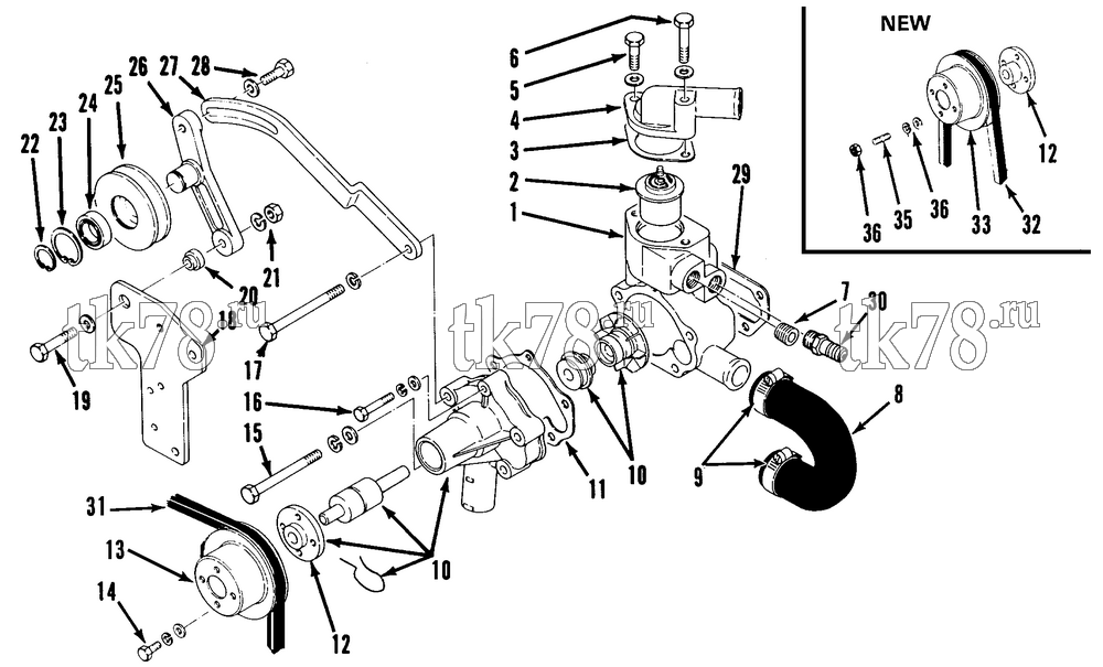 Каталог запчастей для Thermo King MD-I WATER PUMP ASSEMBLY (TK 2.35 Engine)