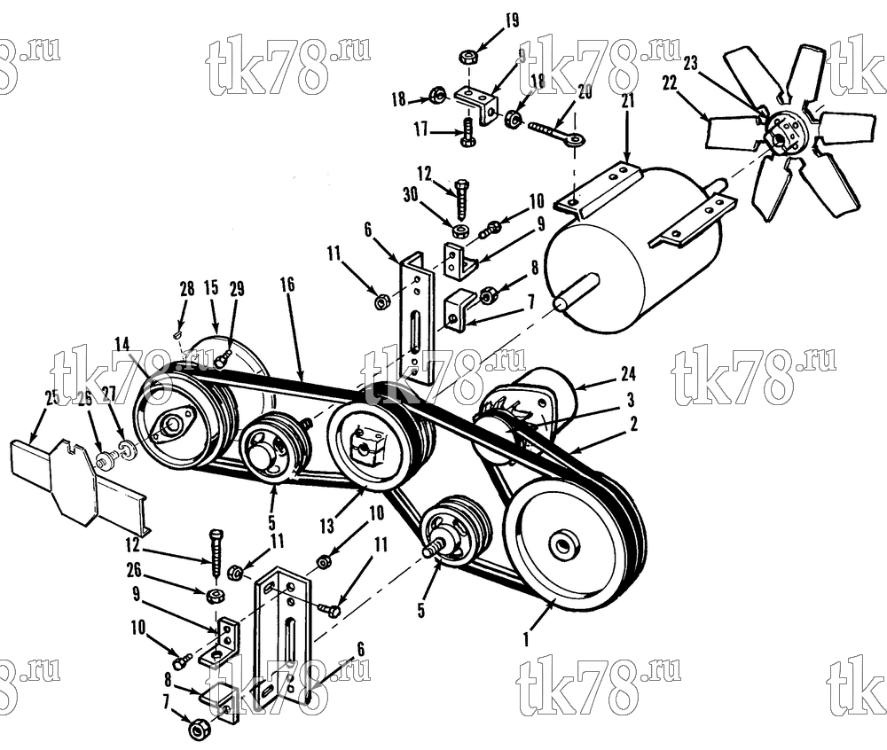 Каталог запчастей для Thermo King URD 25DG BELTS, PULLEYS & FAN GROUP