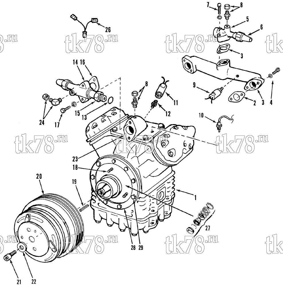 Каталог запчастей для Thermo King Compressor Kits for Transit Bus Air Conditioning COMPRESSOR GROUP (KIT 710204)
