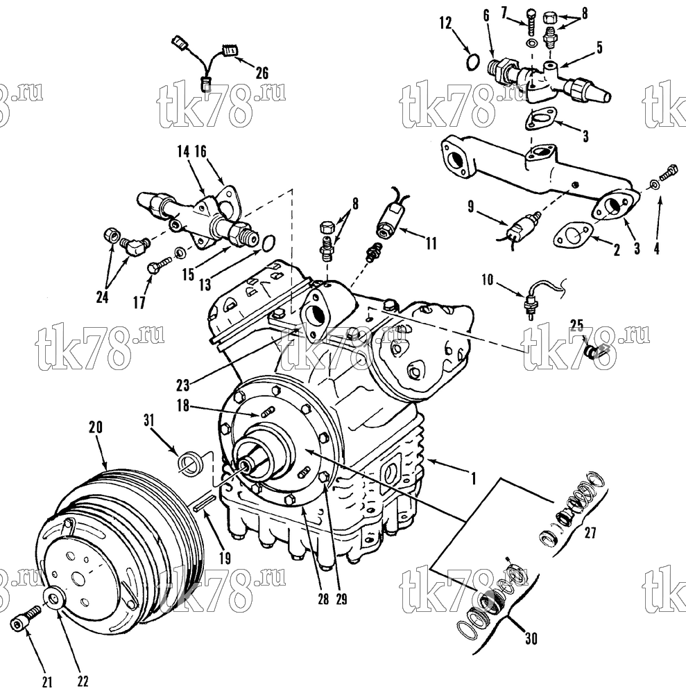 Каталог запчастей для Thermo King D3 1001V COMPRESSOR GROUP (KIT 710571)