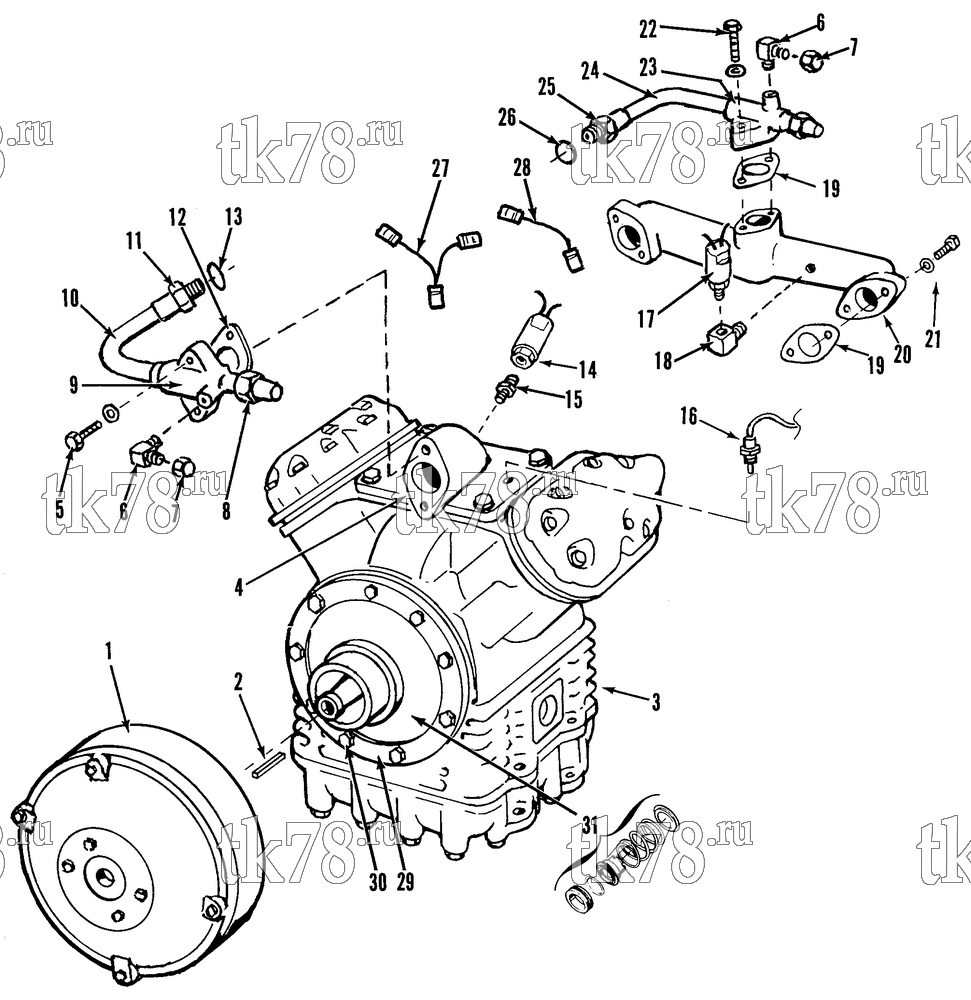 Каталог запчастей для Thermo King Compressor Kits for Transit Bus Air Conditioning COMPRESSOR GROUP (KIT 710809, R22)
