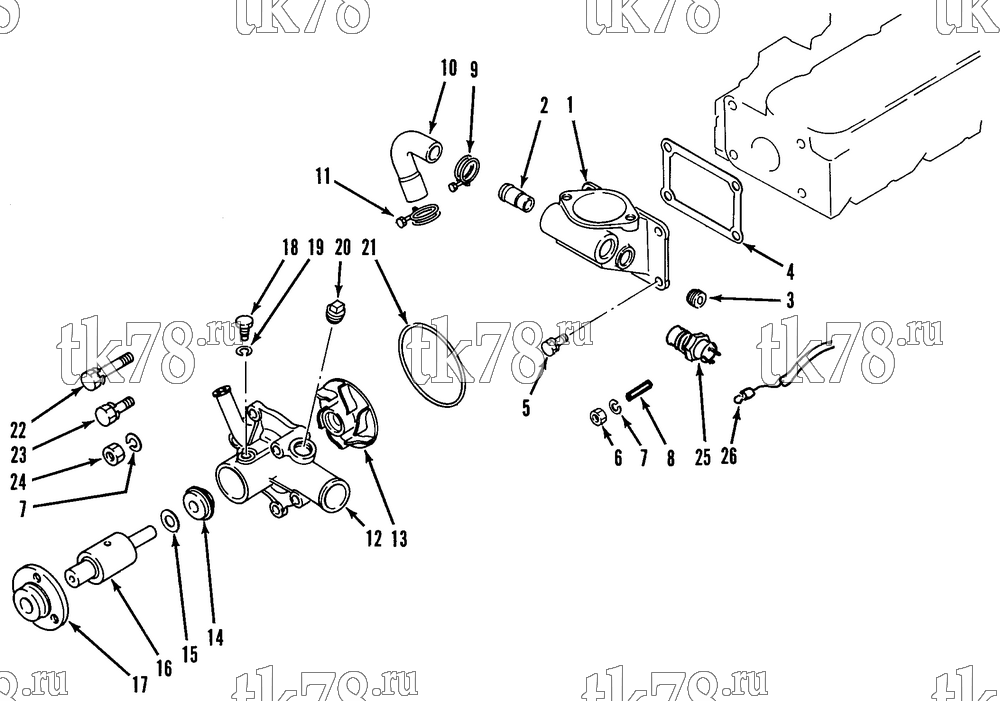 Каталог запчастей для Thermo King di 2.2 Engine WATER PUMP GROUP