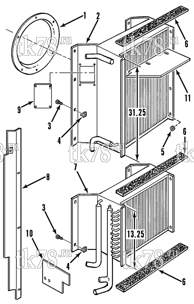 Каталог запчастей для Thermo King SB-III Multi-Temp SR+ w/se 2.2 Engine CONDENSER RADIATOR MOUNTING