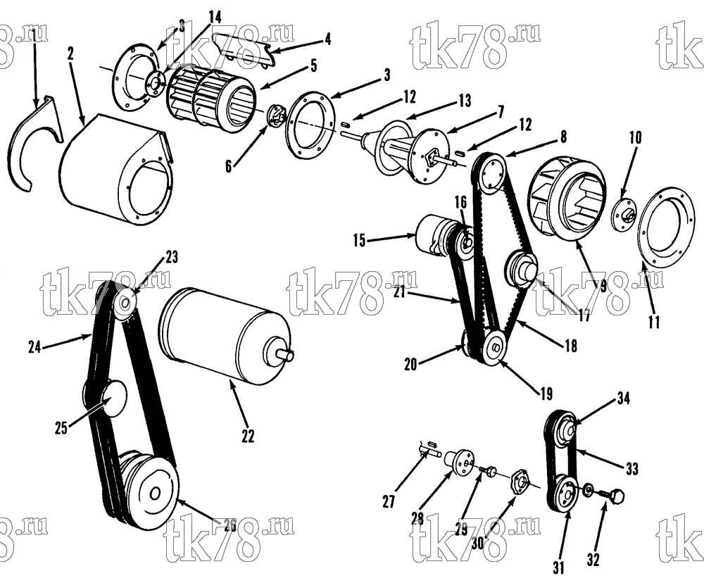 Каталог запчастей для Thermo King  FANS & BELTS GROUP (SB-II 50 di 2.2)