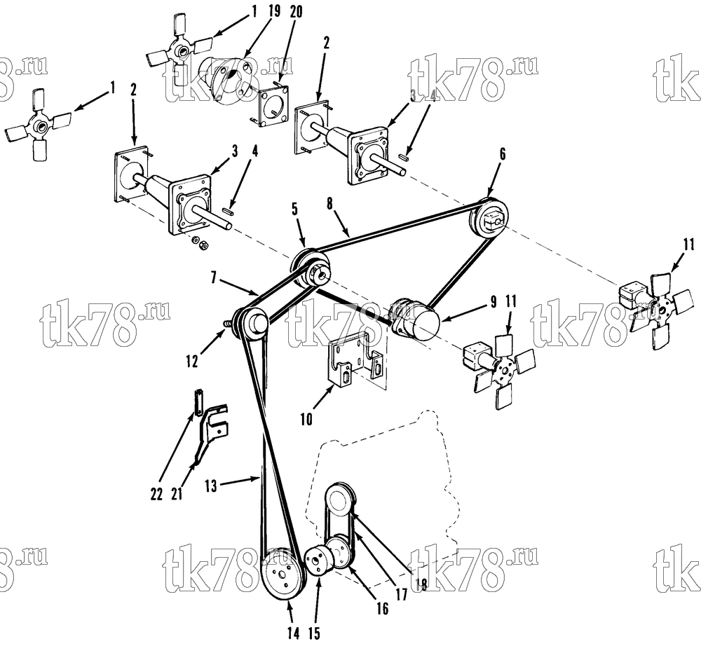 Каталог запчастей для Thermo King  FANS, BELTS & PULLEYS GROUP (LND PEG)