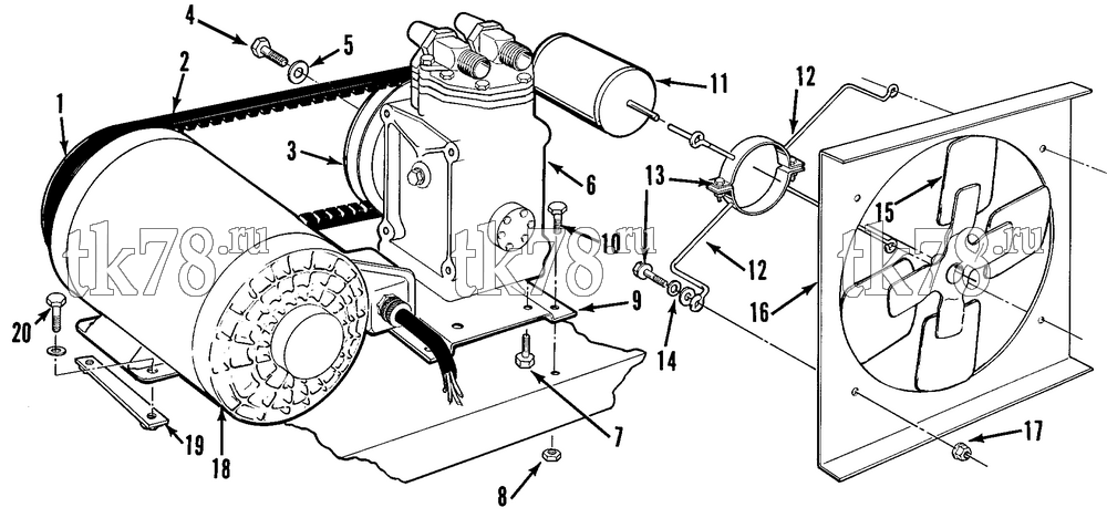 Каталог запчастей для Thermo King CB-II COMPRESSOR - MOTORS, FAN, PULLEYS & BELT