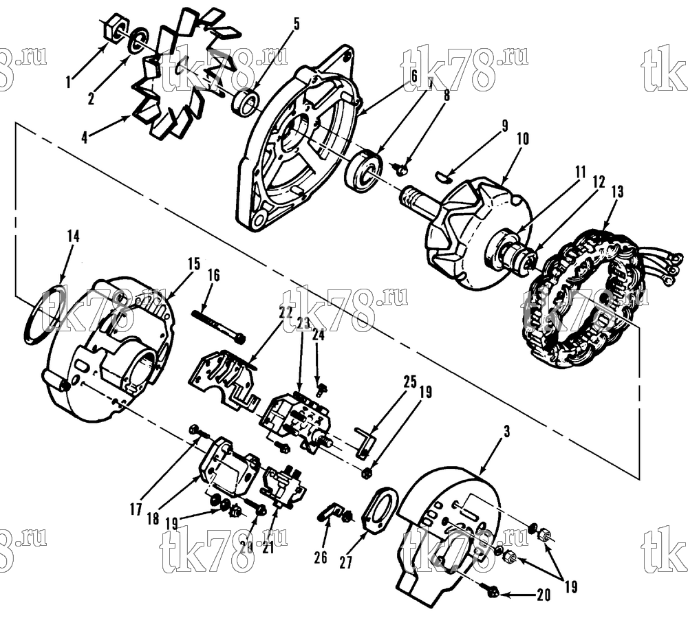 Каталог запчастей для Thermo King McTRL-I 30 & 30 TC ALTERNATOR ASSEMBLY (65 AMP)