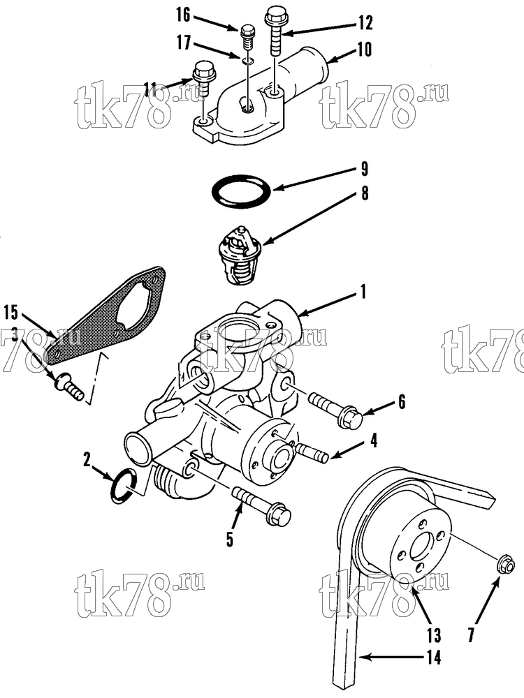 Каталог запчастей для Thermo King JD-I WATER PUMP & THERMOSTAT GROUP