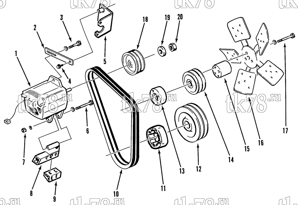 Каталог запчастей для Thermo King SD-I 1012 M1 BELTS, PULLEYS, FAN, ALTERNATOR (24V, 125A)