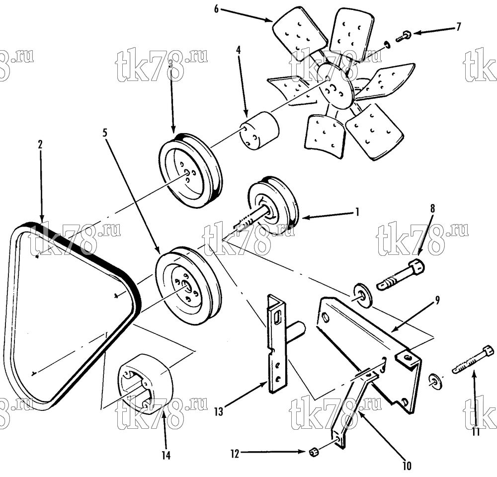 Каталог запчастей для Thermo King CG-II M8A & M8B BELTS, PULLEYS & FAN GROUP (M8A)