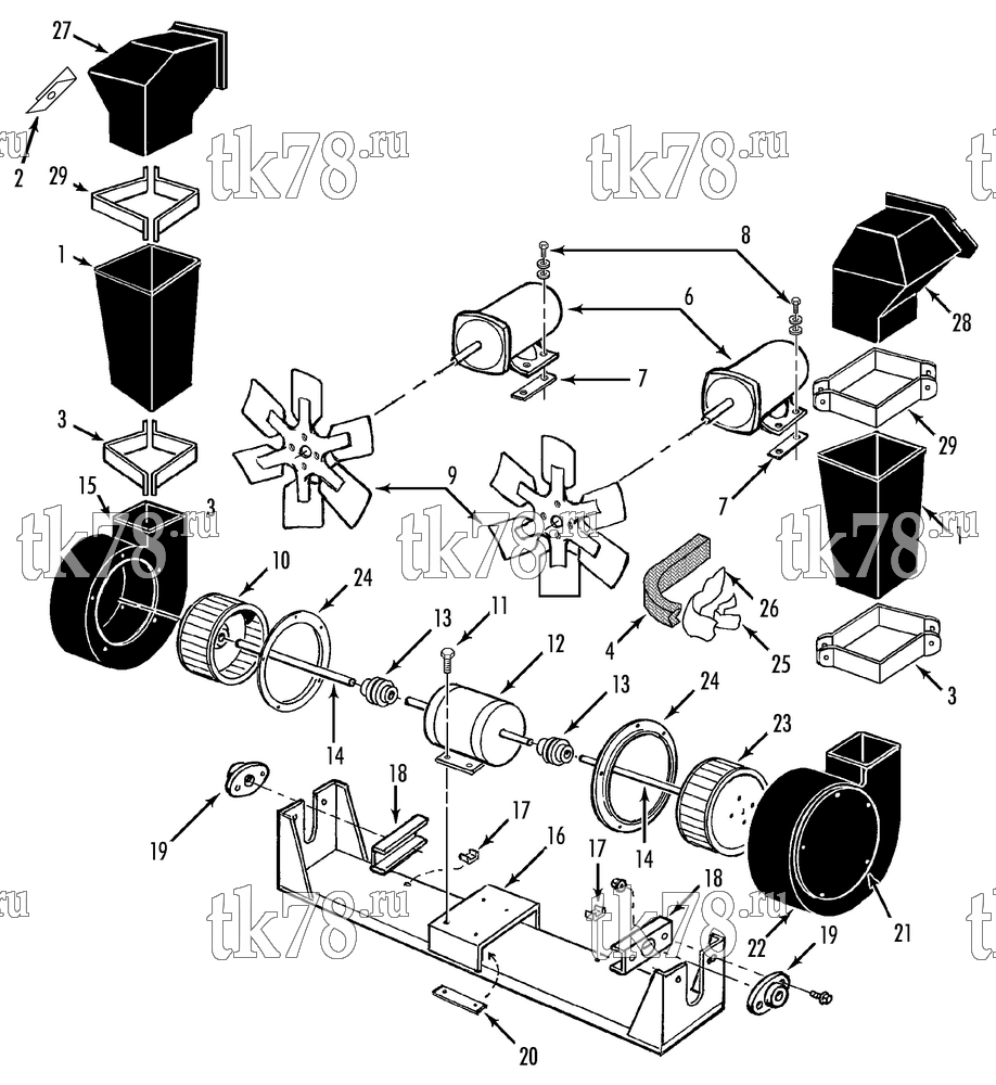 Каталог запчастей для Thermo King  BLOWERS, FANS, MOTORS & DUCTS (102 INCH BUS)