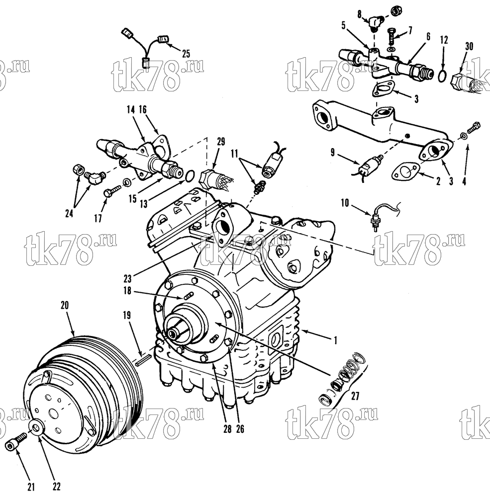 Каталог запчастей для Thermo King Compressor Kits for Transit Bus Air Conditioning COMPRESSOR GROUP (KIT 711183)