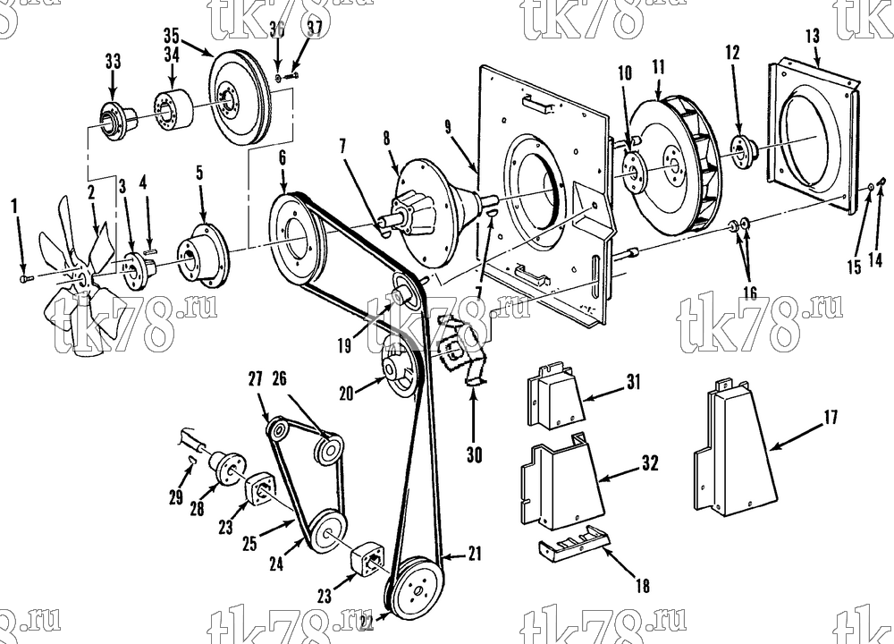 Каталог запчастей для Thermo King Super-II MAX w/di 2.2 Engine FANS, BELTS & PULLEYS GROUP