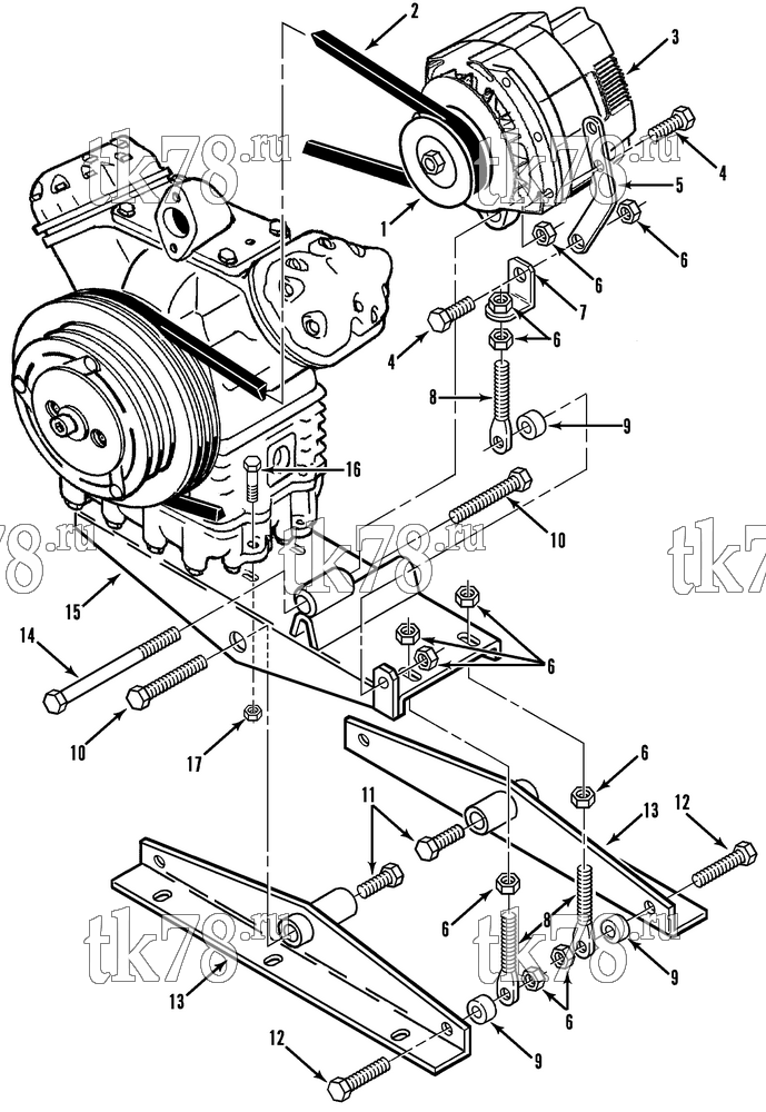 Каталог запчастей для Thermo King T9-M4, M4A, M4B, M4C, M4D COMPRESSOR/ALTERNATOR MOUNTING GROUP