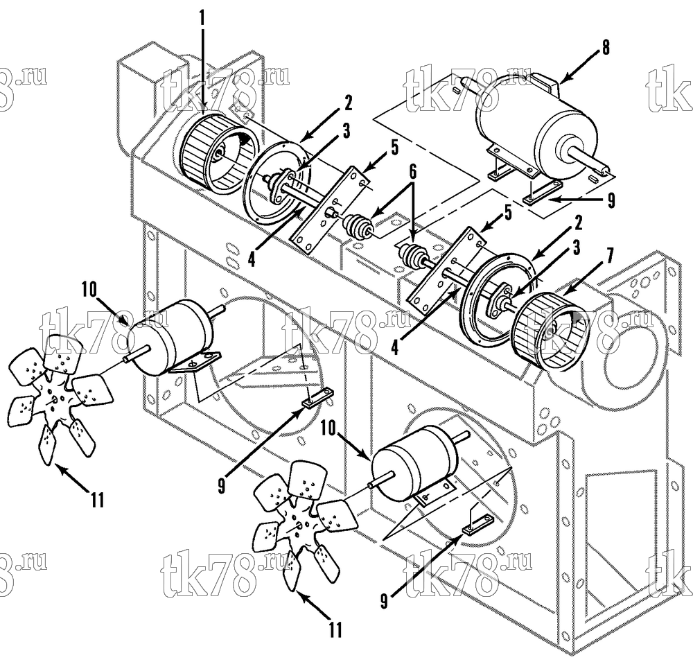 Каталог запчастей для Thermo King T9-M4, M4A, M4B, M4C, M4D MOTORS, BLOWERS & FAN GROUP