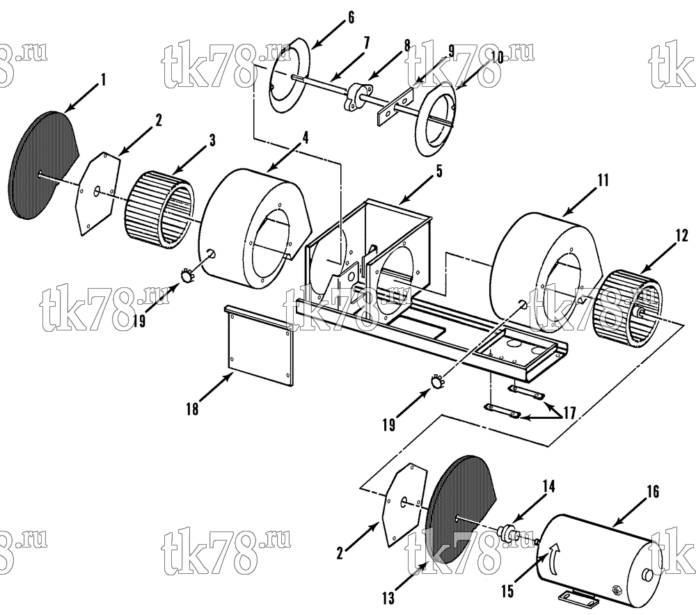 Каталог запчастей для Thermo King  AUXILIARY BLOWER/MOTOR GROUP (T9-M1 & M2)