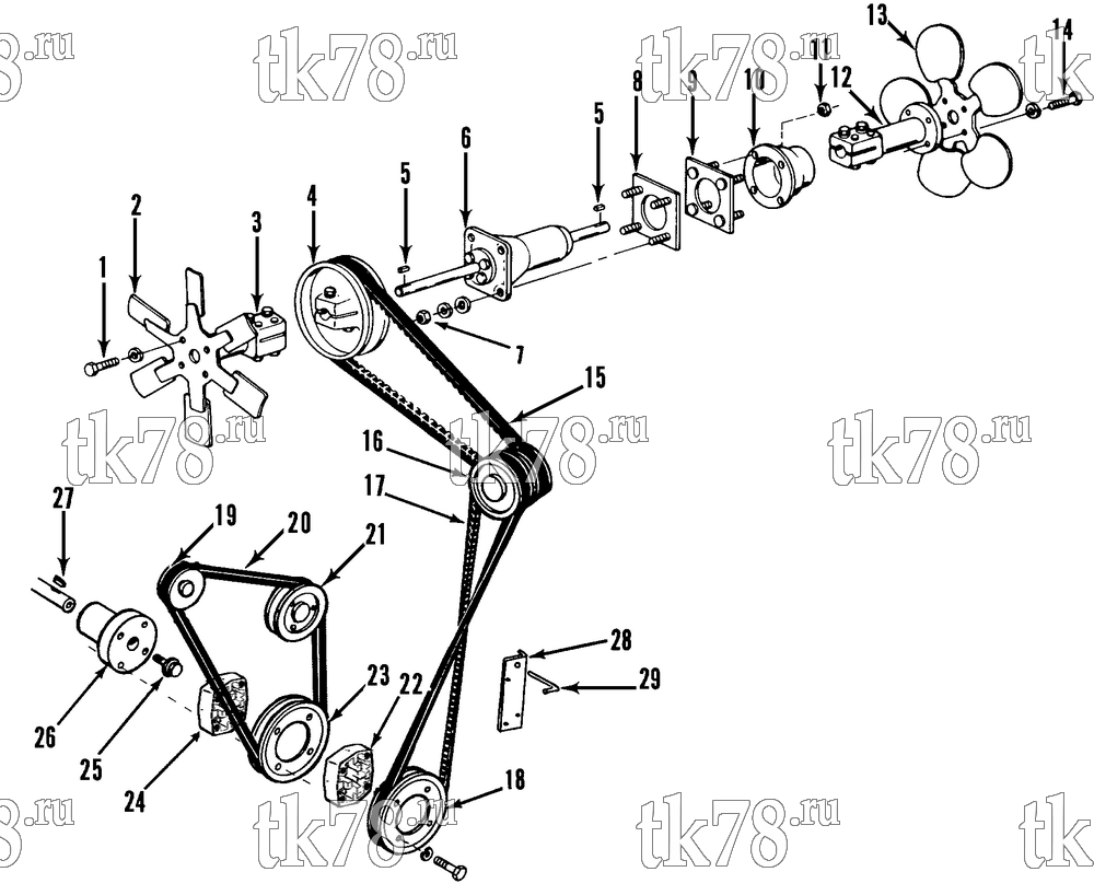 Каталог запчастей для Thermo King Sentry MAX w/di 2.2 Engine BELTS, PULLEYS & FAN GROUP
