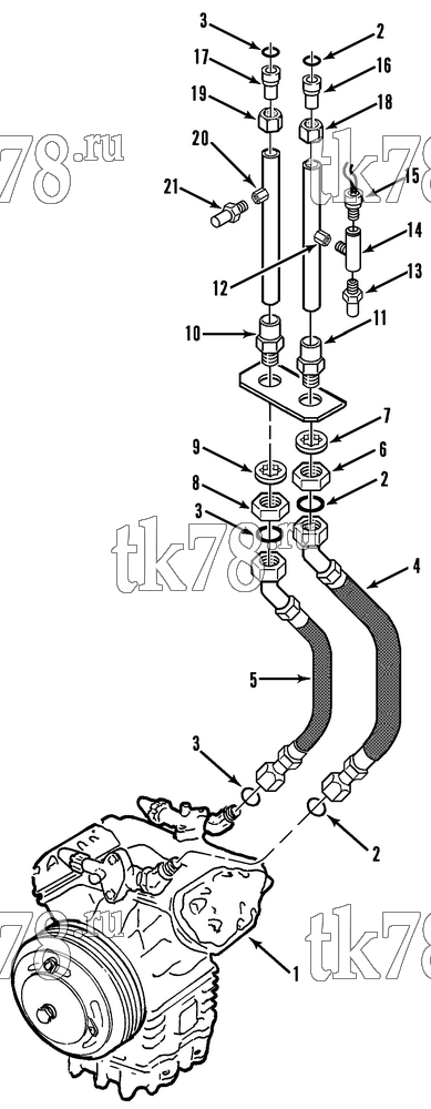 Каталог запчастей для Thermo King T3-M32 COMPRESSOR CONNECTIONS & HOSES (812891 & 812892)