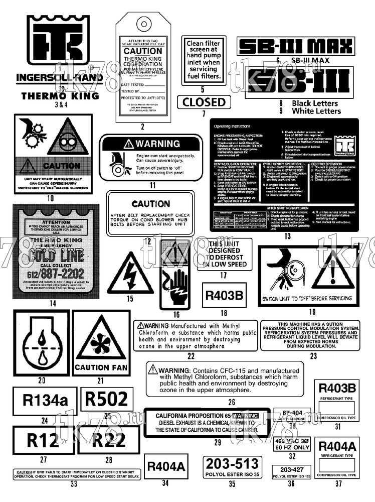 Каталог запчастей для Thermo King SB-III 30 MAX w/se 2.2 Engine NAMEPLATES