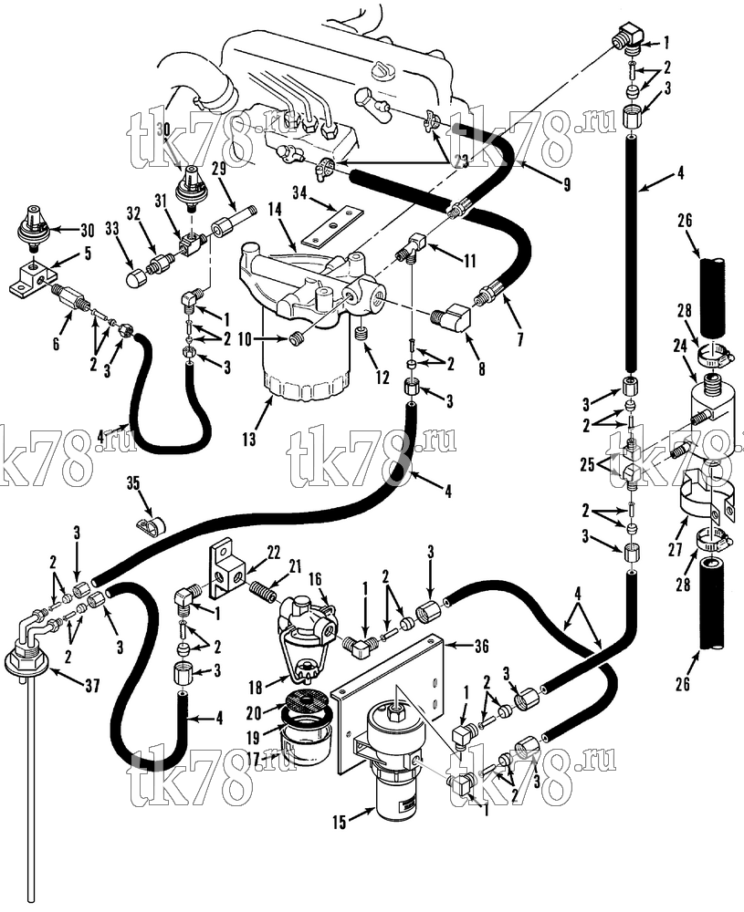 Каталог запчастей для Thermo King RD-II TLE FUEL FILTER, HOSES & FITTINGS