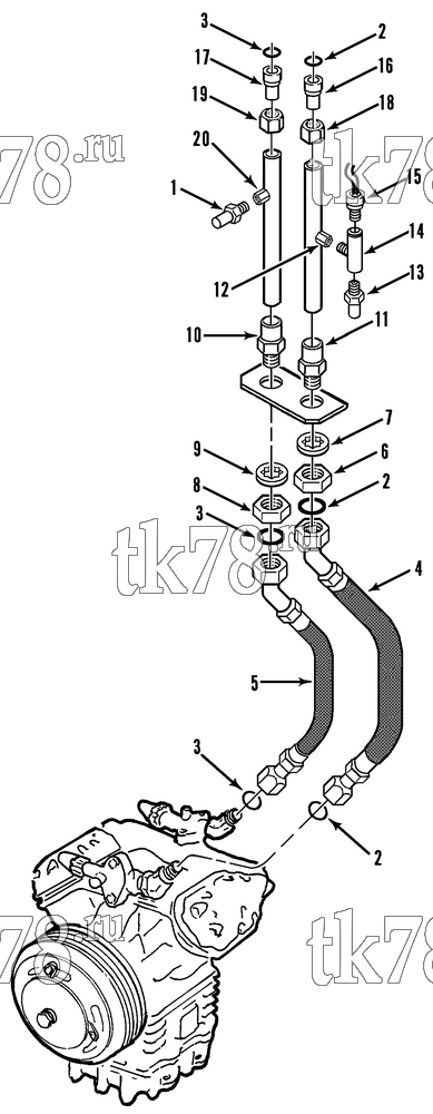 Каталог запчастей для Thermo King T3-M32 COMPRESSOR CONNECTIONS & HOSES (813121 & 813122)