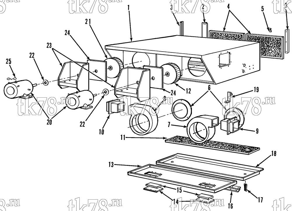 Каталог запчастей для Thermo King THU8-M1, M1A, M2, M3, M4 FRAME, MOTOR & BLOWER GROUP