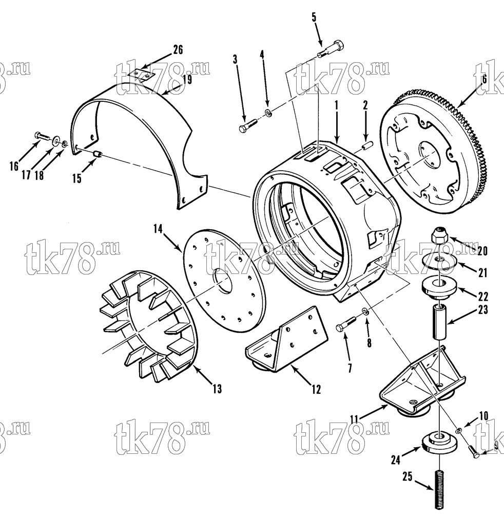 Каталог запчастей для Thermo King CG-II M19 GENERATOR COUPLING & FLYWHEEL HOUSING