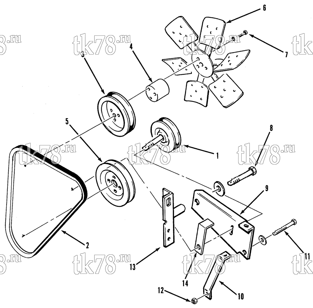 Каталог запчастей для Thermo King CG-II M19 BELTS, PULLEYS & FAN GROUP