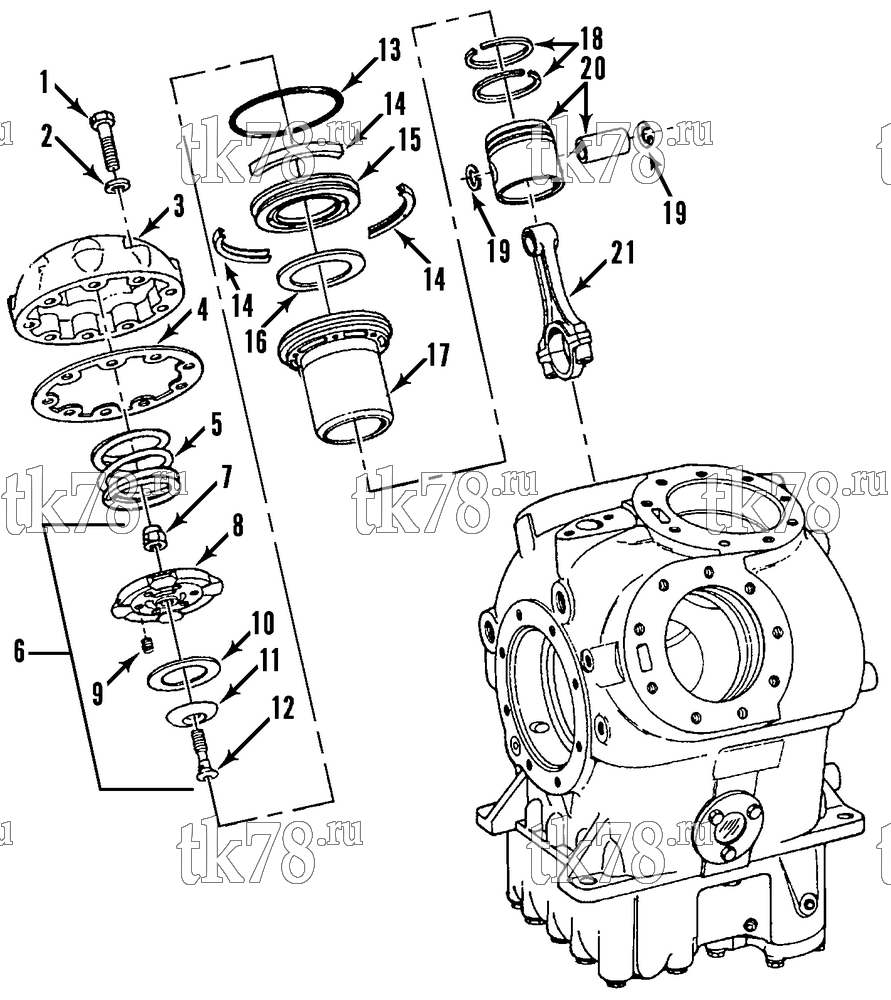 Каталог запчастей для Thermo King T11-M22 thru M26, M28, M29, M31, M37 & THU11-M1 CYLINDER HEAD & PISTON GROUP (CYL 2 & 3)
