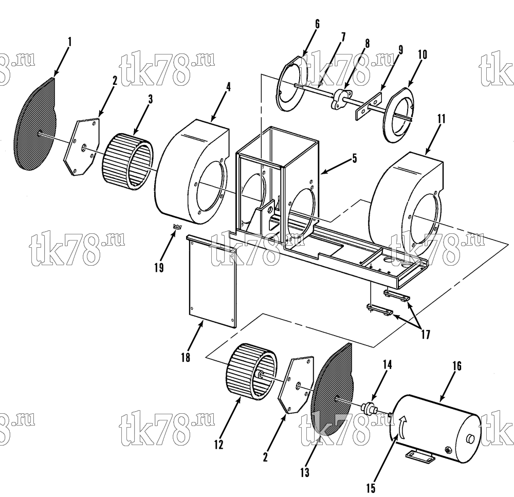 Каталог запчастей для Thermo King  AUXILIARY BLOWER/MOTOR GROUP (T9-M3)