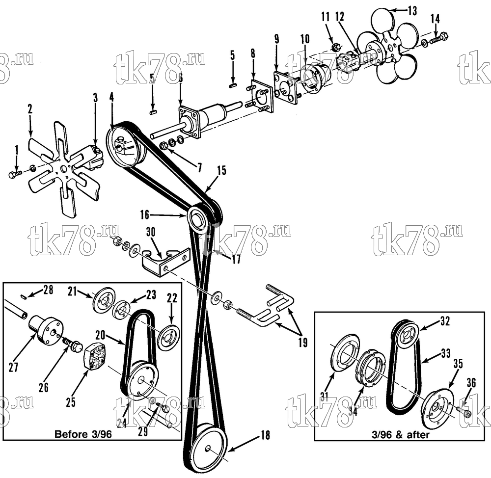 Каталог запчастей для Thermo King  BELTS, PULLEYS & FAN GROUP (50s)