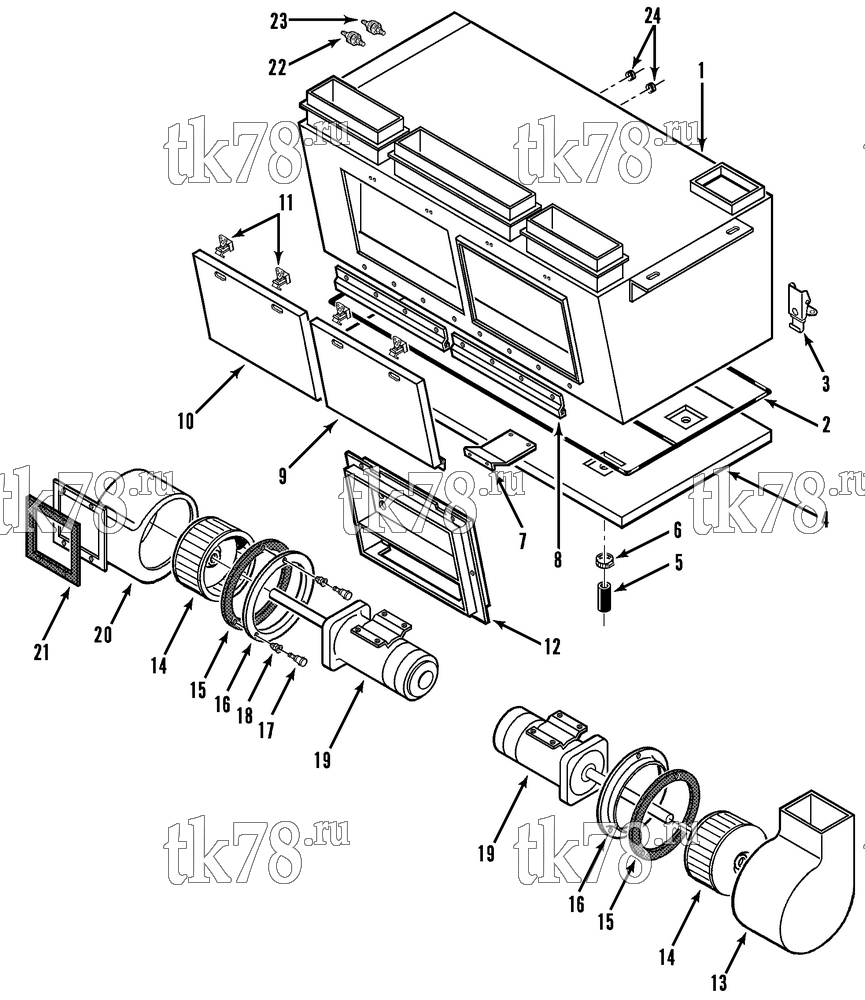 Каталог запчастей для Thermo King  FRAME, MOTOR & BLOWER GROUP (HEATER)