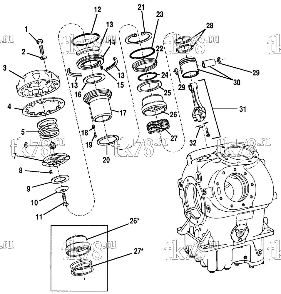 Каталог запчастей для Thermo King  CYLINDER HEAD & PISTON GROUP (CYL 1 & 4)