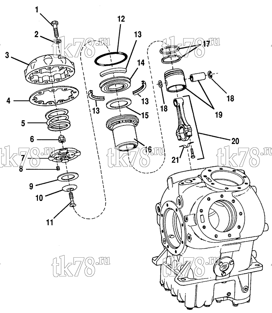 Каталог запчастей для Thermo King GB Compressor CYLINDER HEAD & PISTON GROUP (CYL 2 & 3)